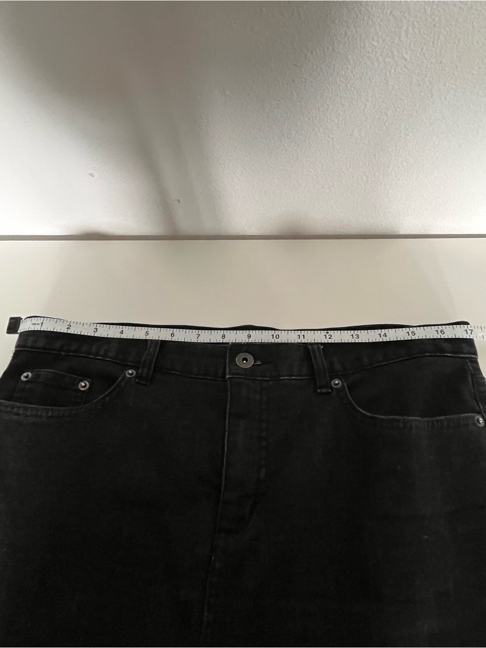 Lauren Ralph Lauren Black Denim Midi Pencil Skirt Front Split Stretch Size 10 - Picture 9 of 12
